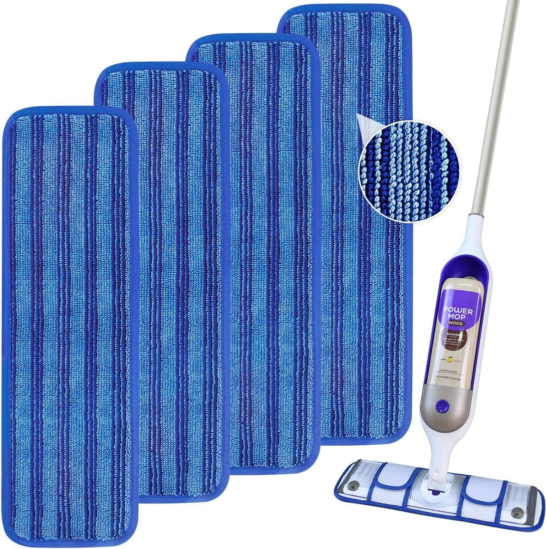 4 Pack Upgraded Reusable Mop Pads Compatible with Swiffer Powermop, Mop Refill Pads Replacement for Swiffer Power Mop Spray Mop Pads for Multi-Surface Floor Cleaning, Quality Updated Cationic Material