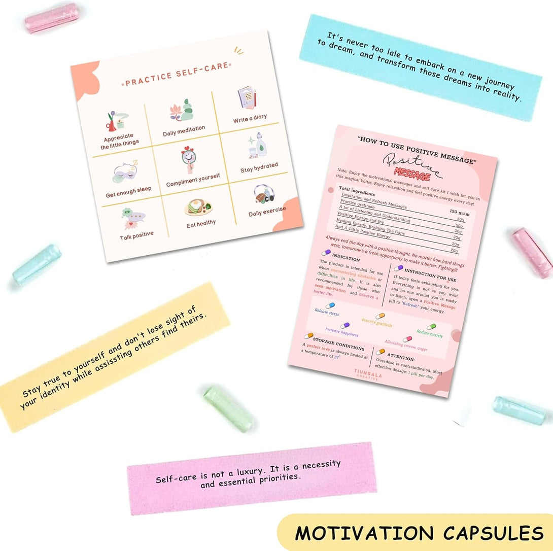 50 Positive Messages in Bottle,Adult Stress Relief Gifts, Self Care Kit for Mediation, Positive Affirmation Gifts for Women, Self Care Kit for Mediation, Unique Health and Wellness Gifts