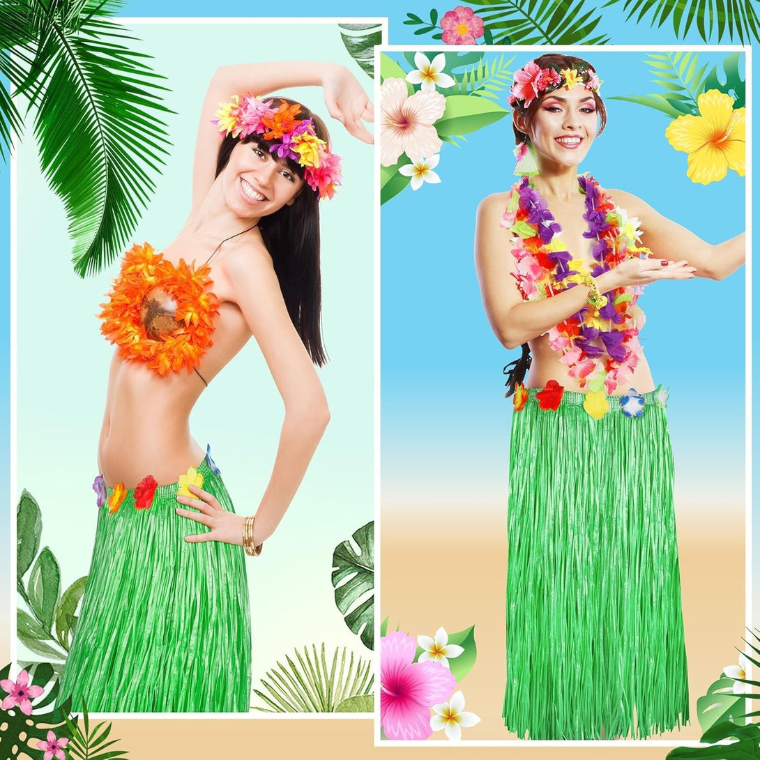 Hawaiian Party Table Skirt Decorations, 2PCS Green Luau Party Table Skirt Decorations, 108 X 29.5" Grass Skirts Luau Party Favors, Luau Table Skirt for Summer Tropical Hula Parties Decor Accessories