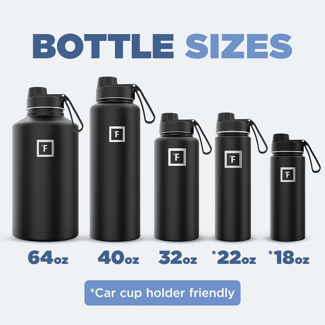 IRON °FLASK Camping & Hiking Hydration Flask with 3 Lids - Stainless Steel, Double Walled & Vacuum Insulated Water Bottle - Leak Proof & BPA Free (Dark Night, Spout - 40 Oz)