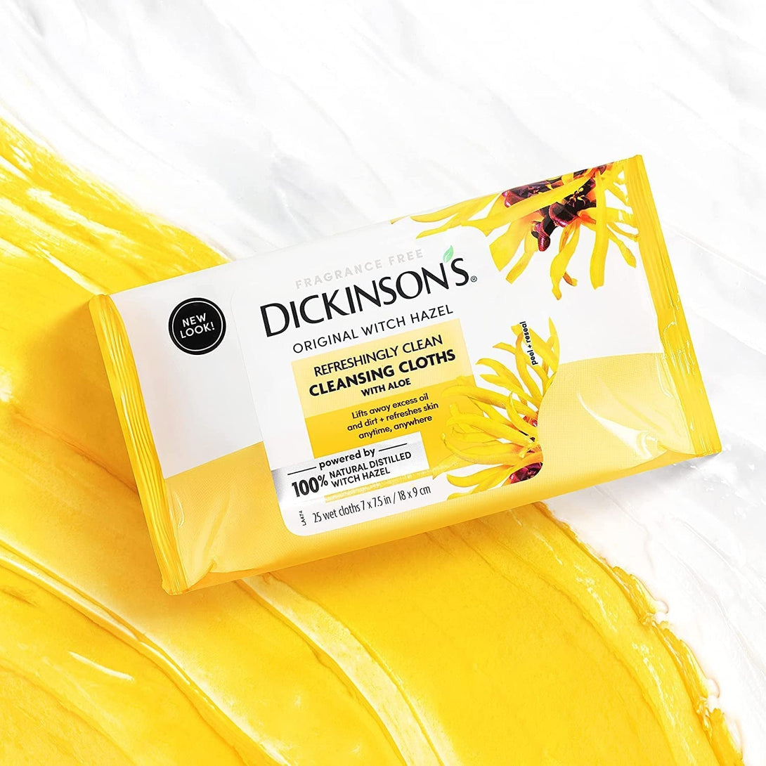 Dickinson'S Original Witch Hazel Refreshingly Clean Cleansing Cloths with Aloe, 4 Pack, 25 Cloths per Pack