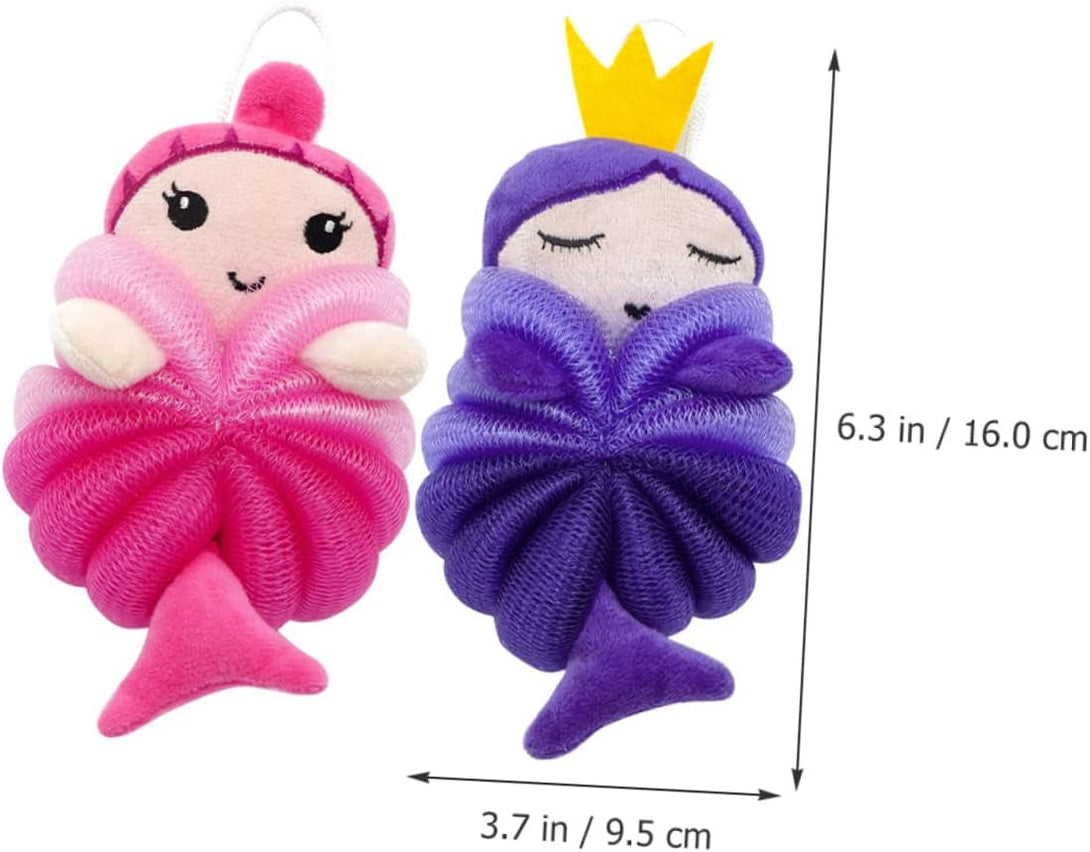 2Pcs Bath Ball Shower Pouf Sponge Luffa Baby Bath Brush Mermaid Baby Shower Games Pouf Wash Bath Sponges Shower Ball Body Scrubber Shower Loofah Cute or Cleaning Supplies Child