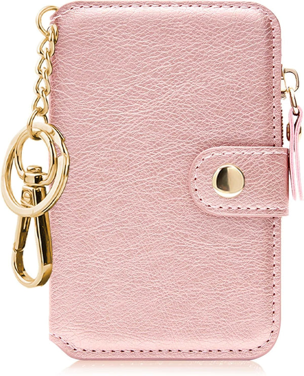 Keychain Wallet, Rfid Blocking Credit Card Holder Leather, Zipper Card Case for Women