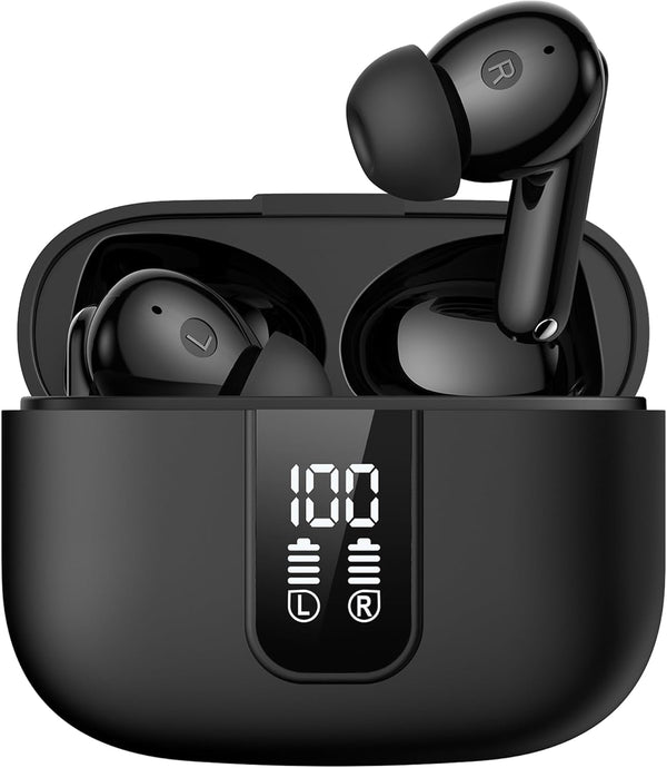 Earbuds Wireless Bluetooth Ear Buds 60H Playback LED Power Display Headphone Wireless Bluetooth IPX5 Waterproof In-Ear Earbuds with Mic for TV Smart Phone Laptop Computer Sports (Black)