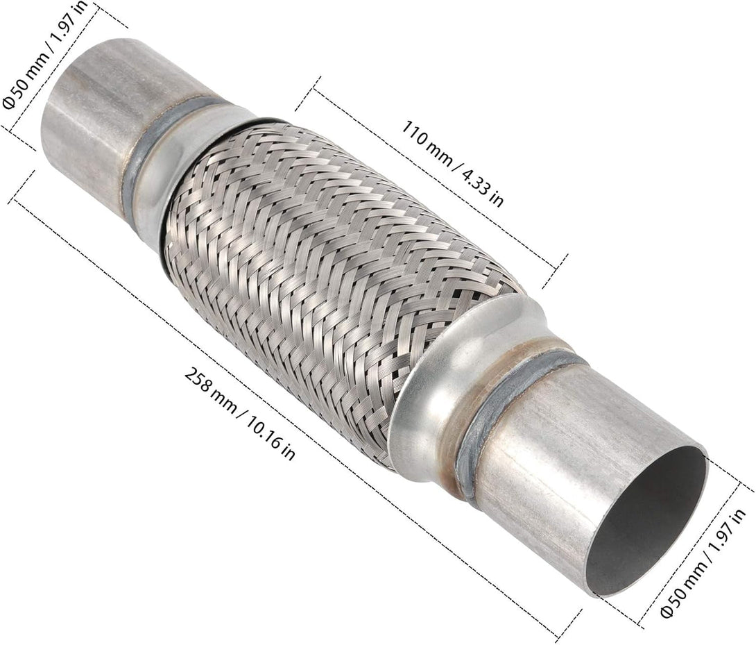 4 Pack 2 X 6 Inches Stainless Steel Heavy Duty Exhaust Flex Pipe, Double Braid Exhaust Flex Tube, Overall Length 10 Inches