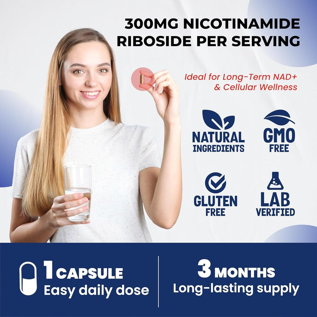 NAD+ Supplement with Nicotinamide Riboside NR, Trans Resveratrol, Quercetin - Support Cellular Energy, Longevity, Healthy Aging *USA Made & Tested* (90 Count (Pack of 1))