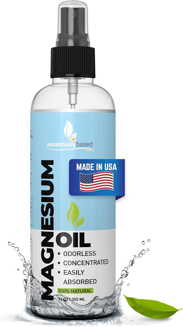 Pure Magnesium Oil Spray 12Oz - Topical Magnesium Spray for Sleep Extra Strength - Less Sting - Less Itch - 100% Natural and Organic Oil - Made in USA