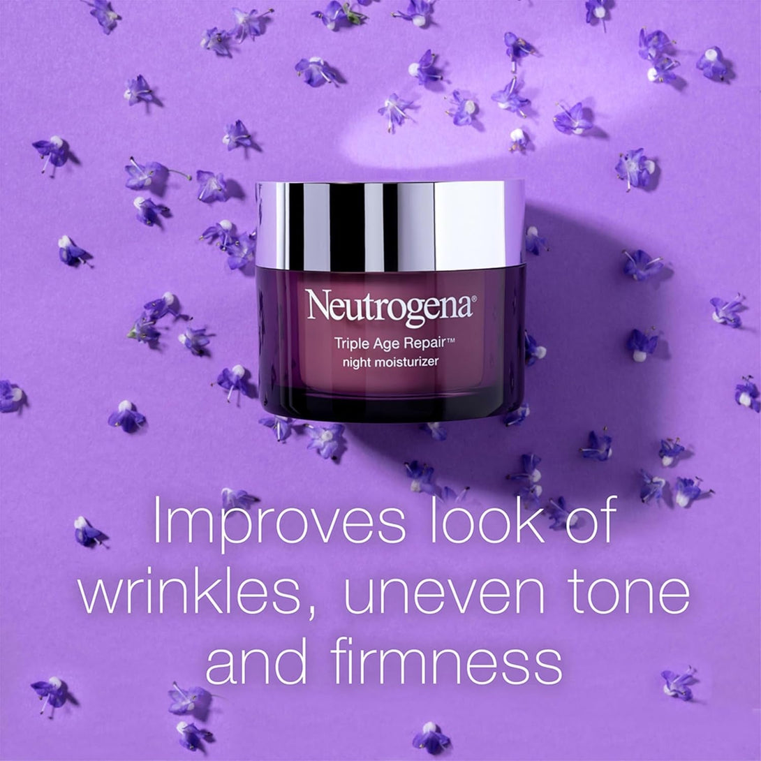 Neutrogena Triple Age Repair Anti-Aging Night Cream Facial Moisturizer, Tone-Evening Dark Spot Remover & Firming Anti-Wrinkle Nighttime Face & Neck Cream, Vitamin C & Glycerin, 1.7 Oz