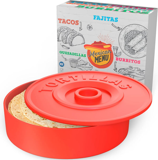 TODA LECHE Tortilla Warmer Red - Tortilla Holder Keeping Warm - Microwavable Keeper for Taco Tuesday - 8.5 Inch