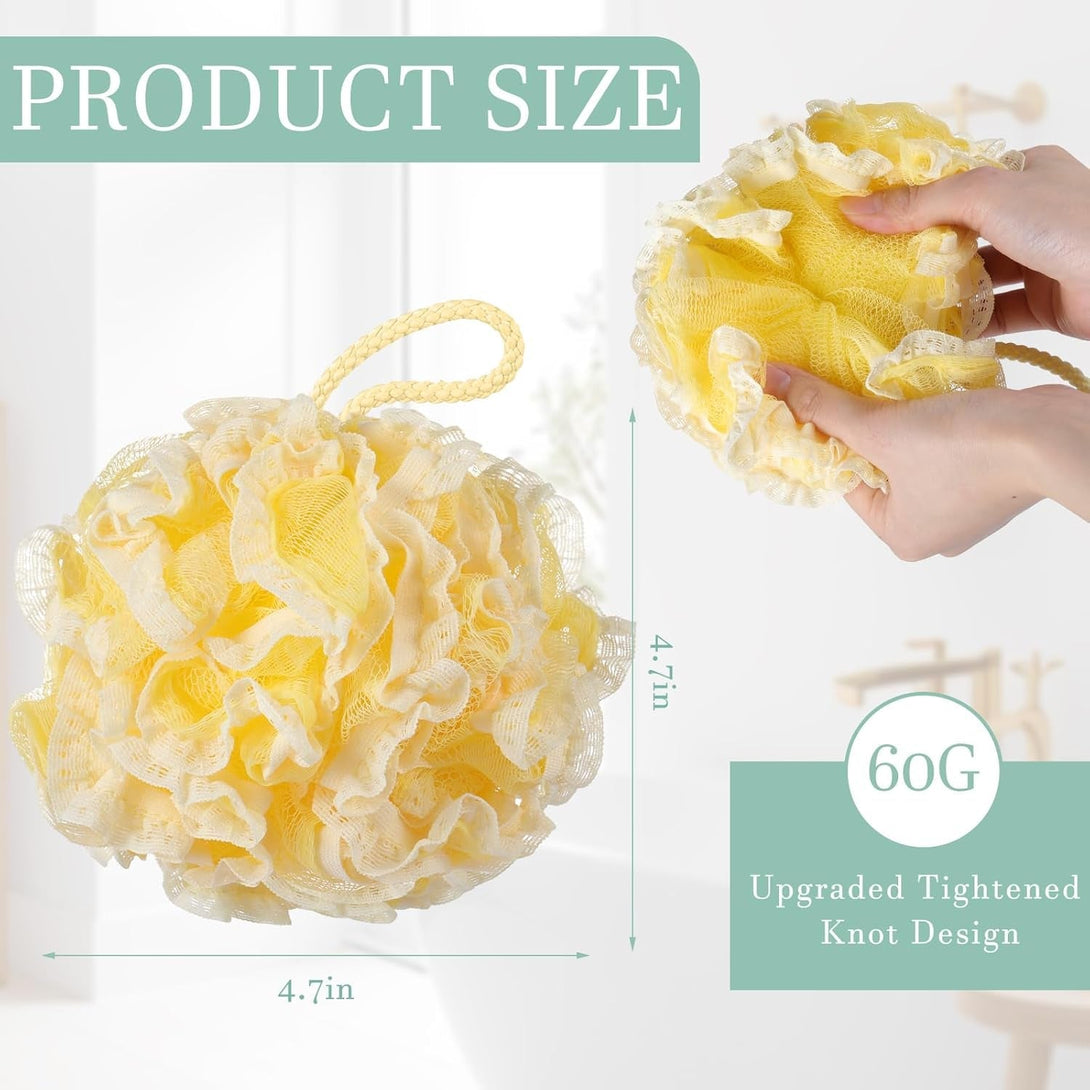 Sunnyray 4 Pack Loofah Bath Sponge Lace Mesh Set Large 60G Shower Poufs Body Scrubber Bath Loofah Ball Body Wash Sponge Exfoliating Scrubber Luffa Puff for Women Men Cleanse Skin Accessories