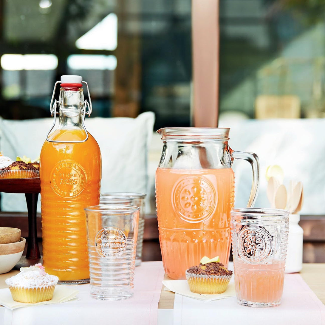 Bormioli Rocco Officina Water Bottle | 37.25 Oz, Italian Glass Pitcher | Airtight Seal & Metal Clamp | Easy to Carry Handle, Dishwasher Safe & Eco-Friendly | Safe for Infused & Carbonated Drinks
