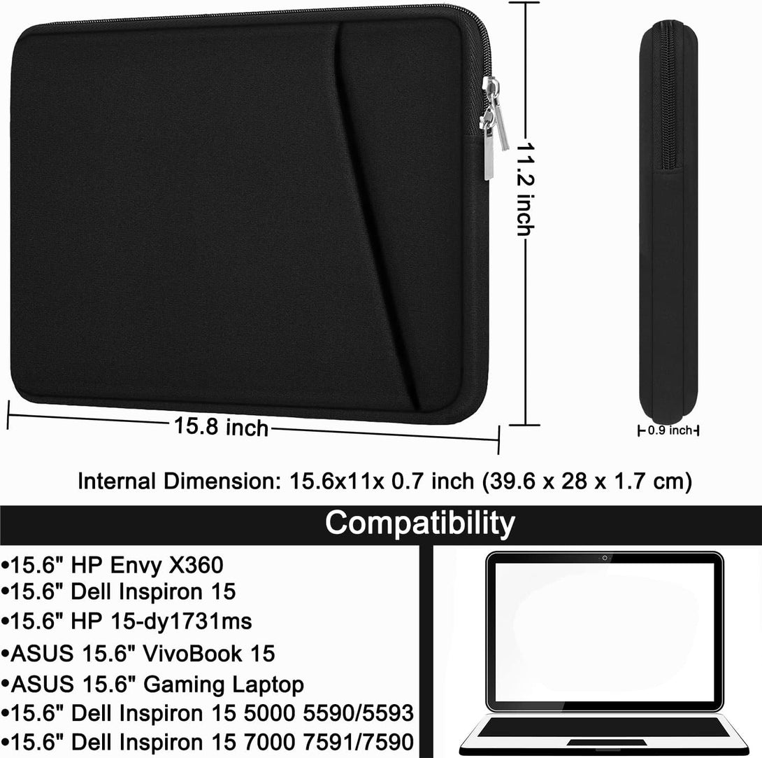 Laptop Sleeve, Durable Briefcase Shockproof Protective Case, Handbags Portable Laptop Bag for 15.6 Inch HP Dell Asus Lenovo Notebook Computer with Front Pocket, Black