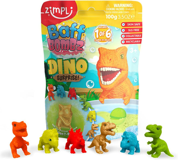 Large Dino Surprise Bath Bomb, 6 Surprise Dinosaur Toys to Collect in Total, One per Bath Bomb, Children'S Fizzing Toy, Birthday Gift for Boys & Girls, Stocking Filler Present