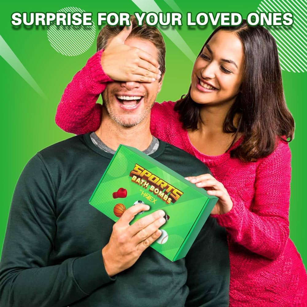 Bath Bombs for Kids, Extra Large Sports Bathbomb Set with 6 Sports Themes, All Natural Bath Bomb for Women and Men, Surpise inside Every Box of Bathbombs, Lasting Bath Fizzies for the Entire Family