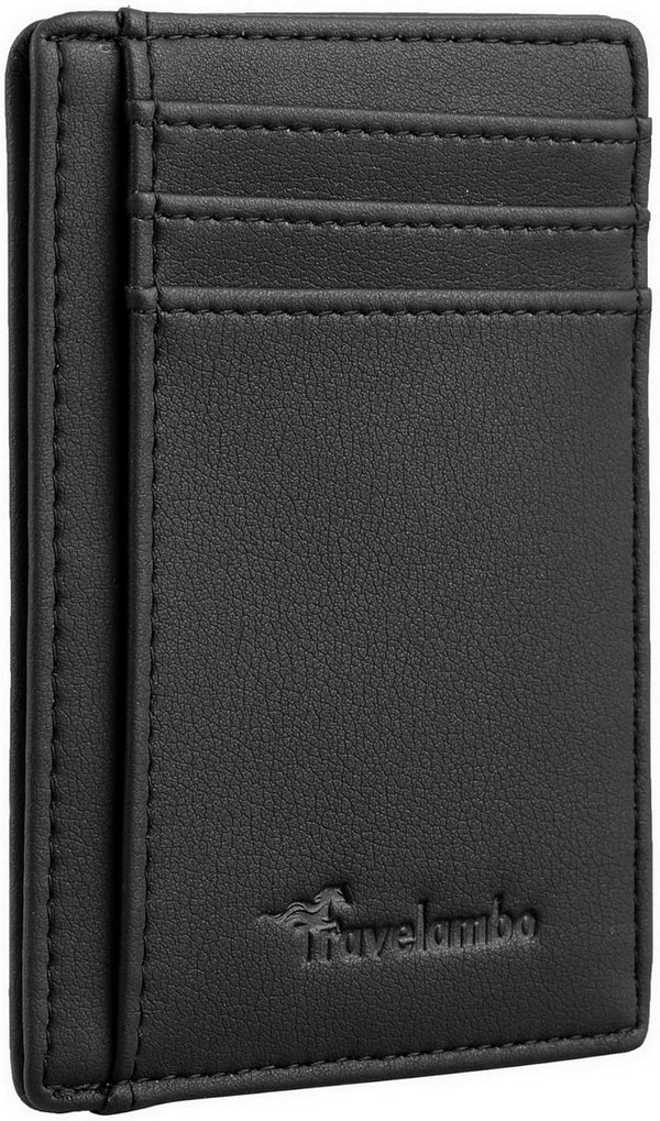 Travelambo Front Pocket Minimalist Leather Slim Wallet RFID Blocking Medium Size