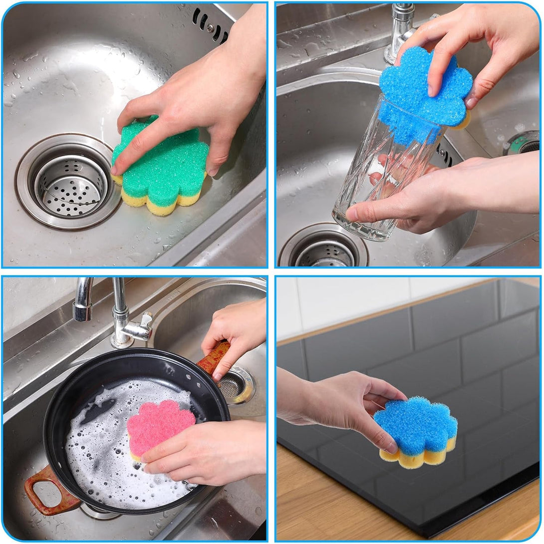 3Pcs Dish Soap Sponge, Dish Washing Sponge,Dual-Sided Temperature Scrubby Sponges,Flower Dual-Sided Sponge for Dish, Bathroom, Kitchen, Washing & Plus,Multipurpose