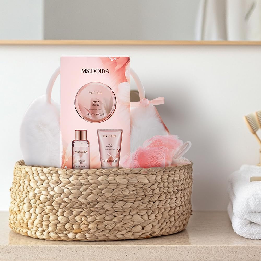 Birthday Gifts for Women Mom, Spa Gift Baskets for Her Wife,- 5 Pcs Relaxing Self Care Gifts Set with Body Lotion & Plush Earmuffs, Ideal Mothers Day Christmas Gifts for Women, Wife, Mom, Girlfriend