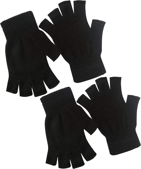 2 Pair Half Finger Gloves Winter Knit Touchscreen Warm Stretchy Mittens Fingerless Gloves in Common Size for Men and Women,Black