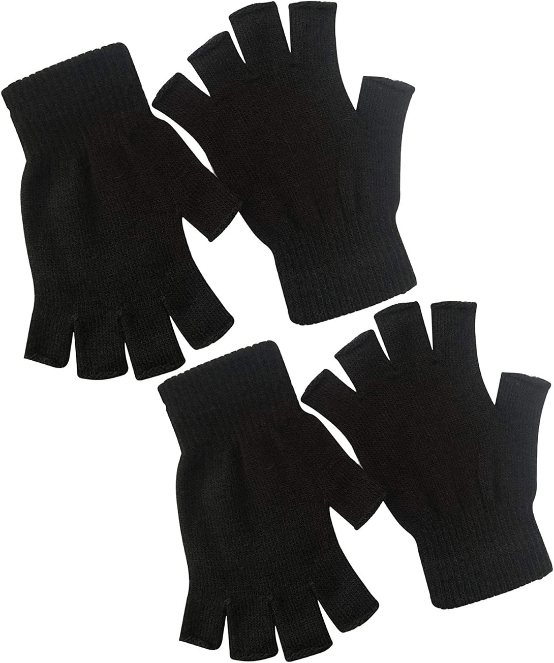 2 Pair Half Finger Gloves Winter Knit Touchscreen Warm Stretchy Mittens Fingerless Gloves in Common Size for Men and Women,Black