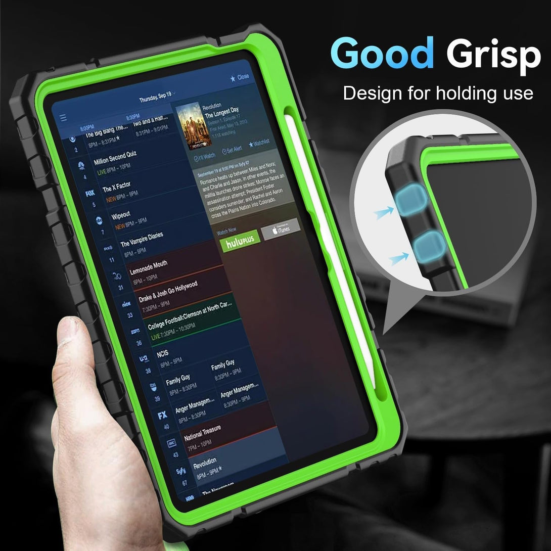 Grifobes for Ipad A16 Case 11Th Generation 11 Inch 2025 / Ipad 10Th Generation Case 10.9 Inch 2022, Heavy Duty Military Grade Shockproof Cover with Pencil Holder for I Pad 11/10 (Black+Green)