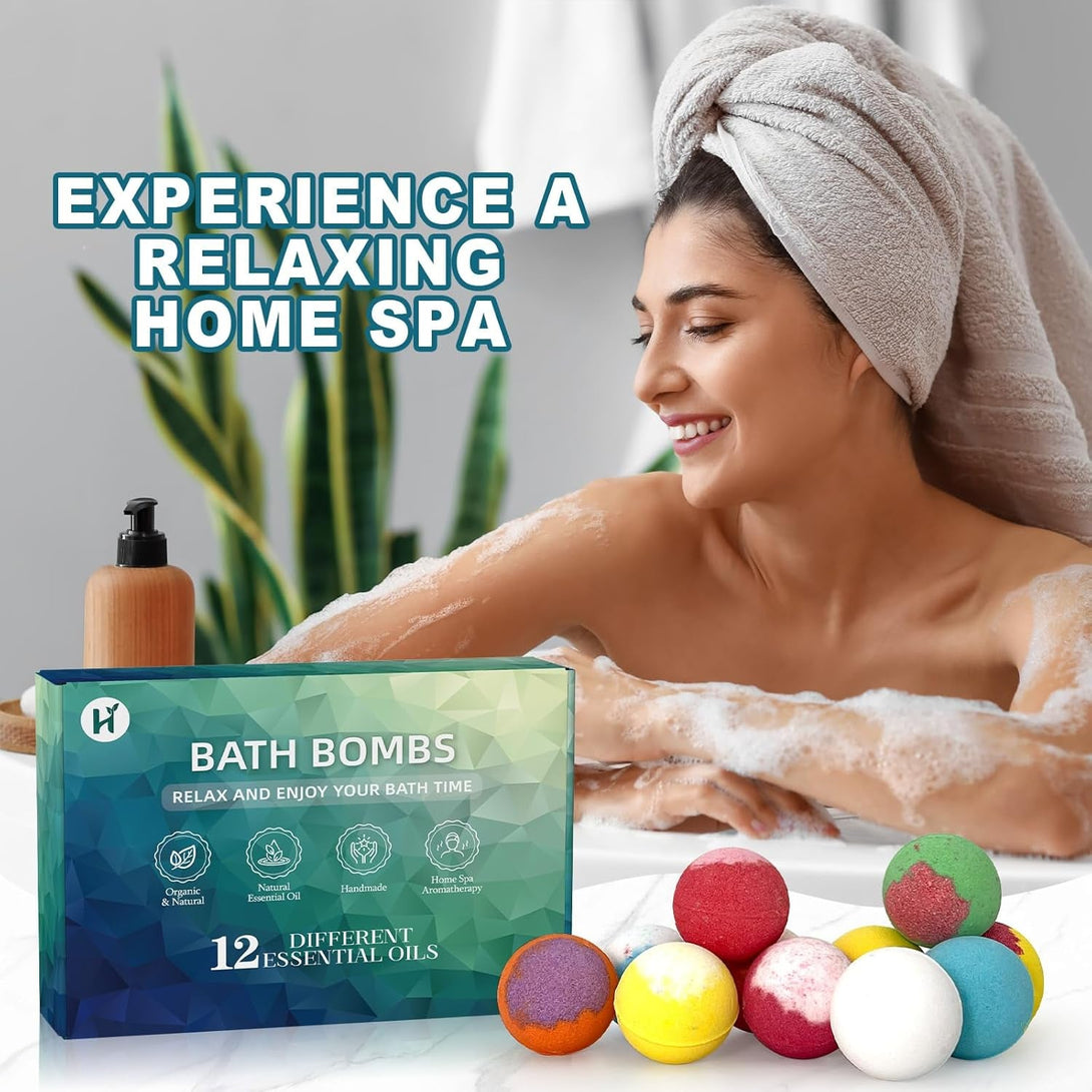 Bath Bombs Fathers Day Birthday Gift for Women Mom Her Daughter Wife Set - 12Pack Handmade Natural & Organic, Spa Relaxing Birthday Gifts for Men, Aromatherapy Bubble Bath, Amazing Present for Kids
