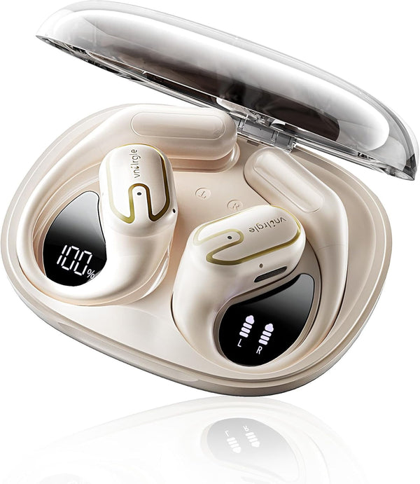 Open Ear Headphones Earbuds Wireless - 5.4 Bluetooth Ear Buds with LED Digital Display IPX7 Waterproof, Wireless Headphones Touch Control Air Conduction Stereo Sound with 18.2Mm Drivers 80H Playtime