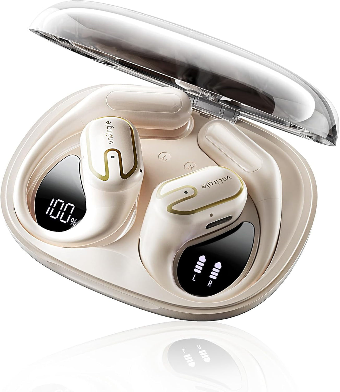Open Ear Headphones Earbuds Wireless - 5.4 Bluetooth Ear Buds with LED Digital Display IPX7 Waterproof, Wireless Headphones Touch Control Air Conduction Stereo Sound with 18.2Mm Drivers 80H Playtime