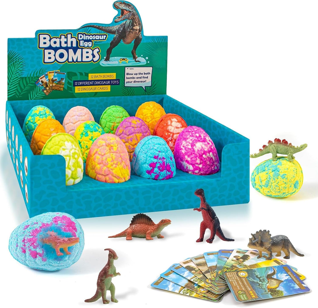Bath Bombs for Kids with Surprise Toys inside - 12 Pack Organic Dinosaur Bath Bombs Easter Eggs Gifts, Dinosaur Toys for Kids 3 4 5 6 7 8 9 Years, Dino Egg Bath Bomb for Girls and Boys