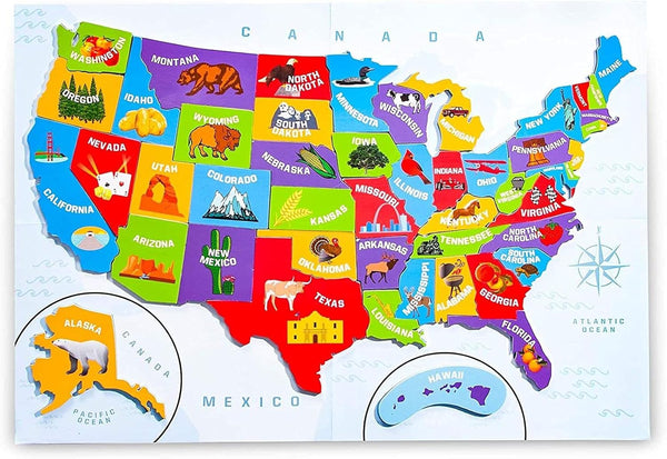 Juvale U.S. Puzzle Map of the United States with 44 Magnetic Pieces (19 X 13 Inches)