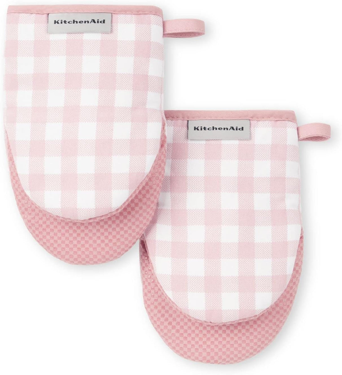 Kitchenaid Gingham Mini Oven Mitt 2-Pack Set, Dried Rose, 5.5"X8"