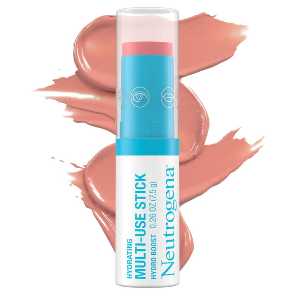 Neutrogena Hydro Boost Hydrating Multi-Use Makeup Stick with Hyaluronic Acid, Gentle Multi-Use Colored Makeup Balm to Brighten Lips, Cheeks & Eyes, Non-Comedogenic, Soft Pink, 0.26 Oz