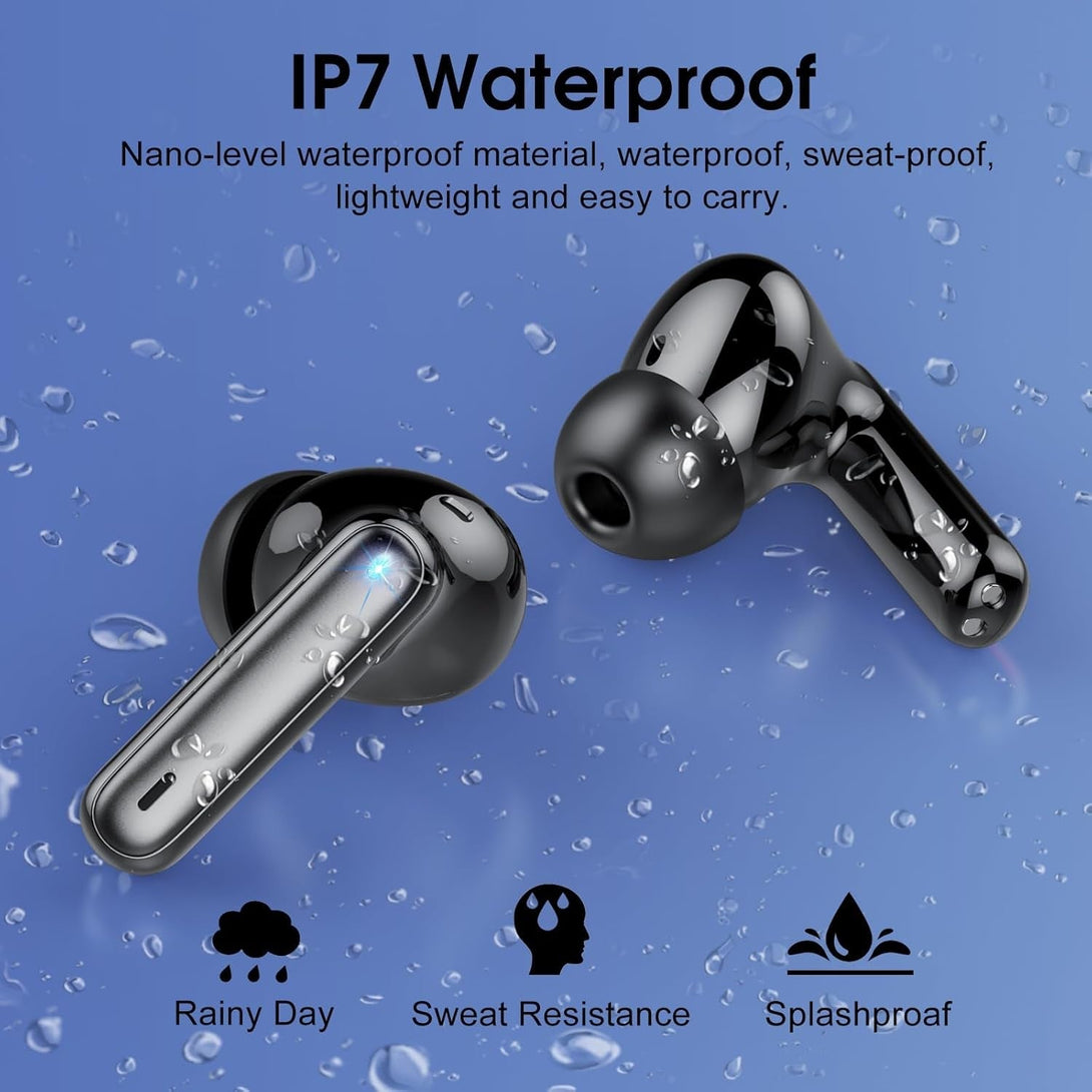 Wireless Earbuds, 2025 Bluetooth 5.4 Headphones in Ear with Stereo Deep Bass, 40H Bluetooth Ear Buds with 4 ENC Noise Cancelling Mics, IP7 Waterproof Earphones Hands-Free Calls Dual LED Display USB-C