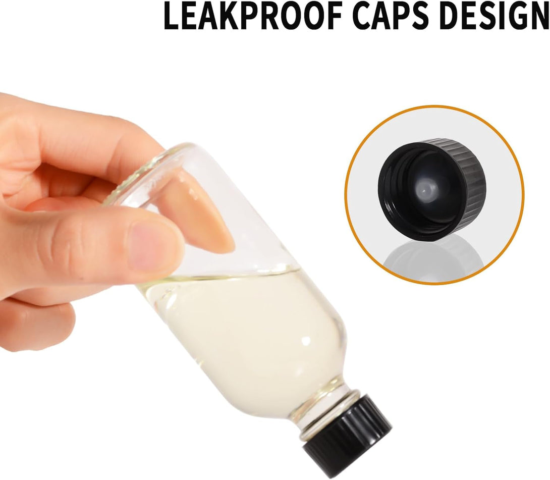 8 Pack, 2 Oz Small Clear Glass Bottles with Lid and Funnels - 60Ml Boston Shot Bottles with Caps, Immunity, Potion, Wellness, Sample, Ginger, Juice - Mini Personal Care & Beauty Travel Bottle