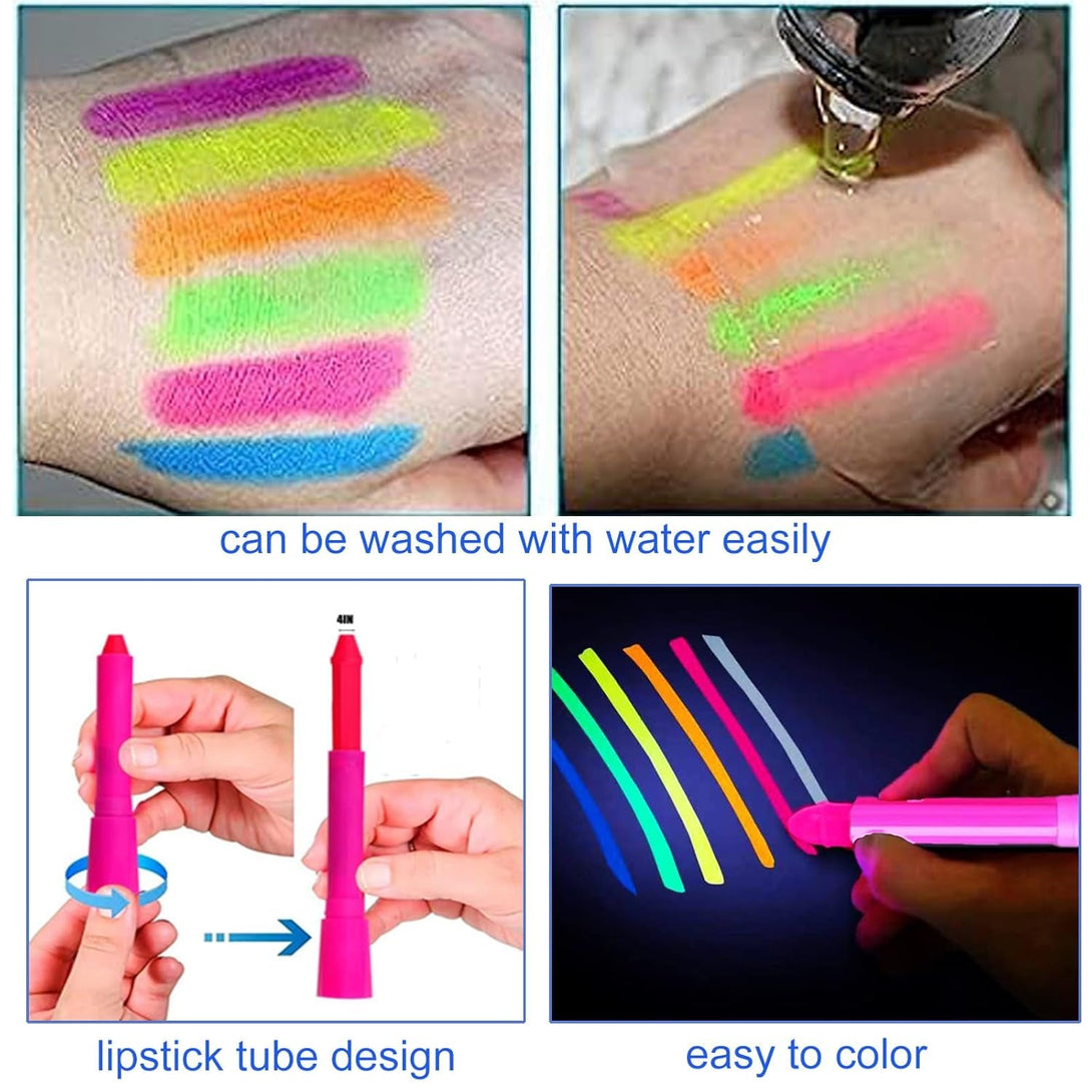 12 Pieces Glow Blacklight Face & Body Paint Makeup, Glow in the Dark Face Painting Kit Neon Paint Sticks for Kids Adult Halloween Glow Party