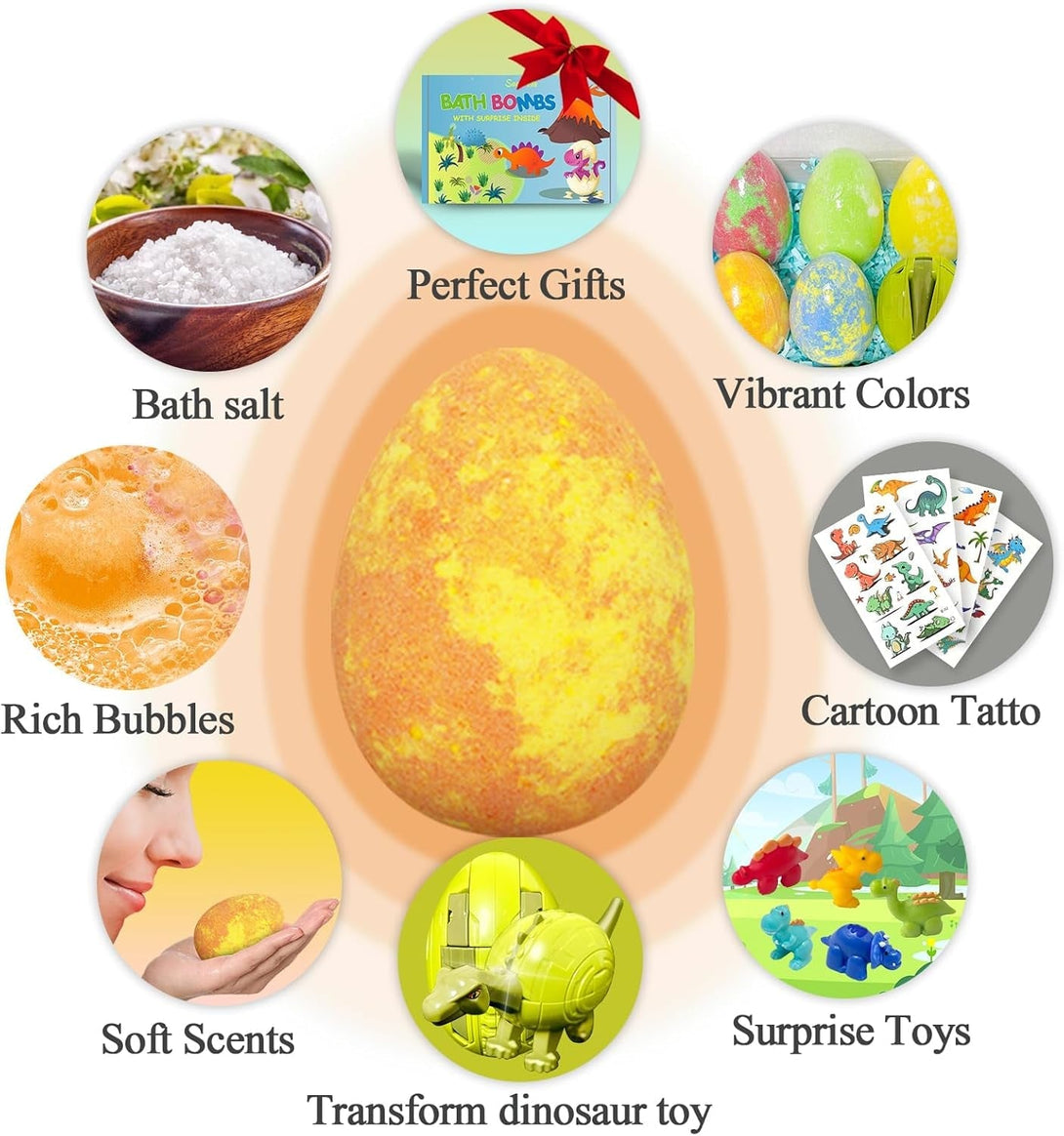 Bath Bombs for Kids with Surprise Toys Inside, Dino Egg Bath Bombs Gift Set with Dinosaur Toy for Boys Girls 3 4 5 6 7 8 9 Years, Bubble Fizzy Spa Handmade Bath Bomb Kit for Kids Birthday Christmas