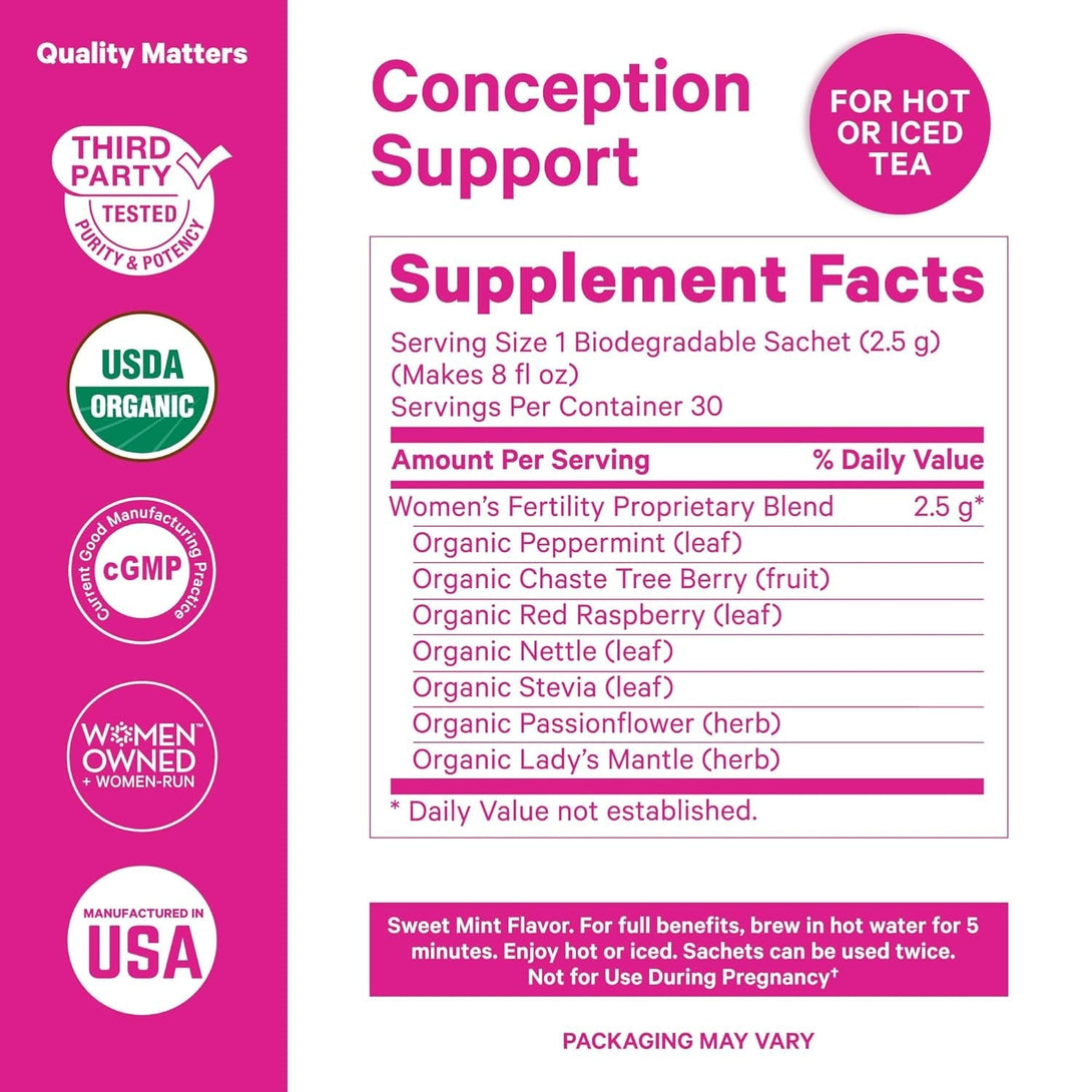 Pink Stork Organic Fertility Tea - Supports Conception for Her & Hormone Balance with Chaste Tree Berry (Vitex), Mint, and Red Raspberry Leaf - Hot or Iced - Caffeine Free - Sweet Mint, 15 Sachets