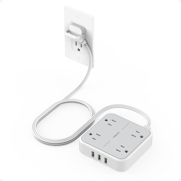 Flat Plug Surge Protector Power Strip, TESSAN 5 Ft Extension Cord with 4 Outlets and 3 USB Ports, Indoor Desk Charging Station, 900J Surge Protector for Travel, Office, School, Dorm Room Essentials