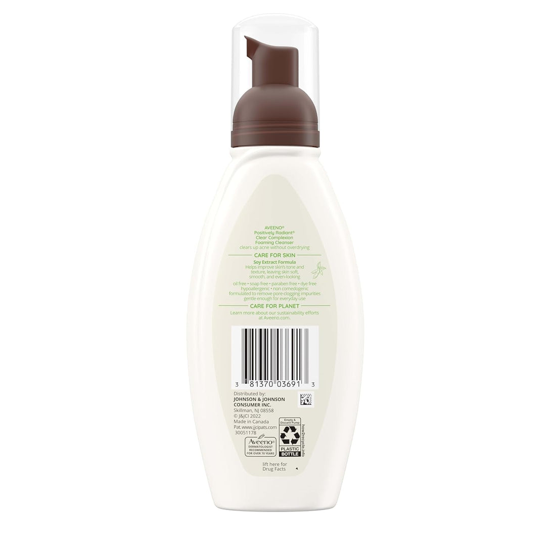 Aveeno Clear Complexion Foaming Oil-Free Facial Cleanser with Soy Extract & 0.5% Salicylic Acid, Acne Treatment Face Wash for Acne-Prone Skin, Sulfate-Free & Hypoallergenic, 6 Fl. Oz