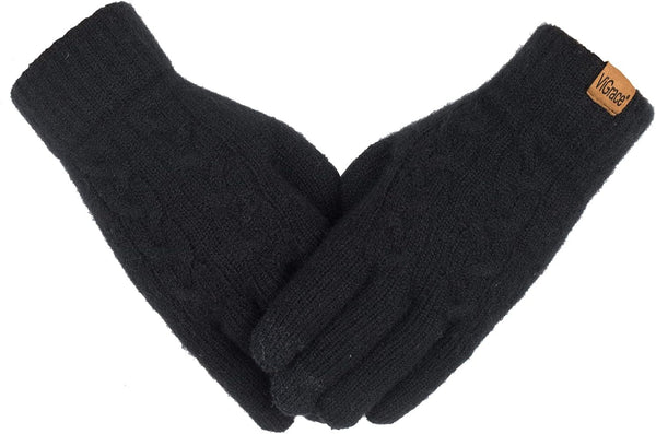 Vigrace Women'S Winter Warm Touch Screen Gloves Cable Knit Wool Fleece Lined Touchscreen Texting Mittens for Women