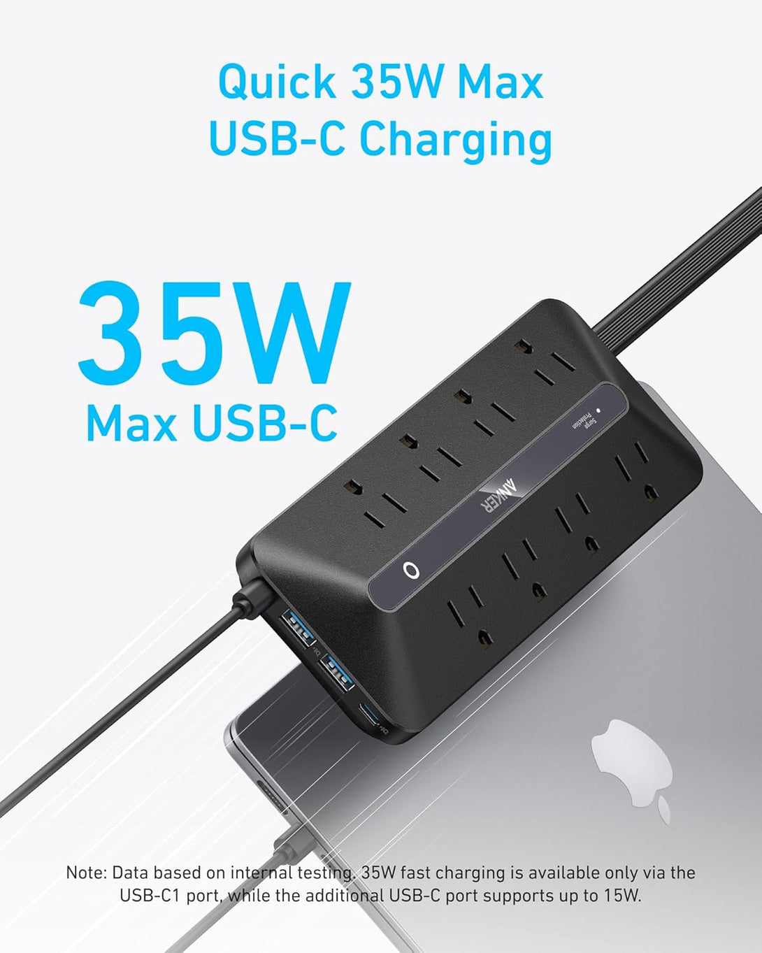 Anker Flat Plug Power Strip, 12-In-1 USB-C Power Strip with 8 AC Outlets, 2 USB-C, 2 USB-A Ports, 5Feet Extension Cord, Slim Desk Charging Station, 900J Surge Protection, 35W Max for Home, Office