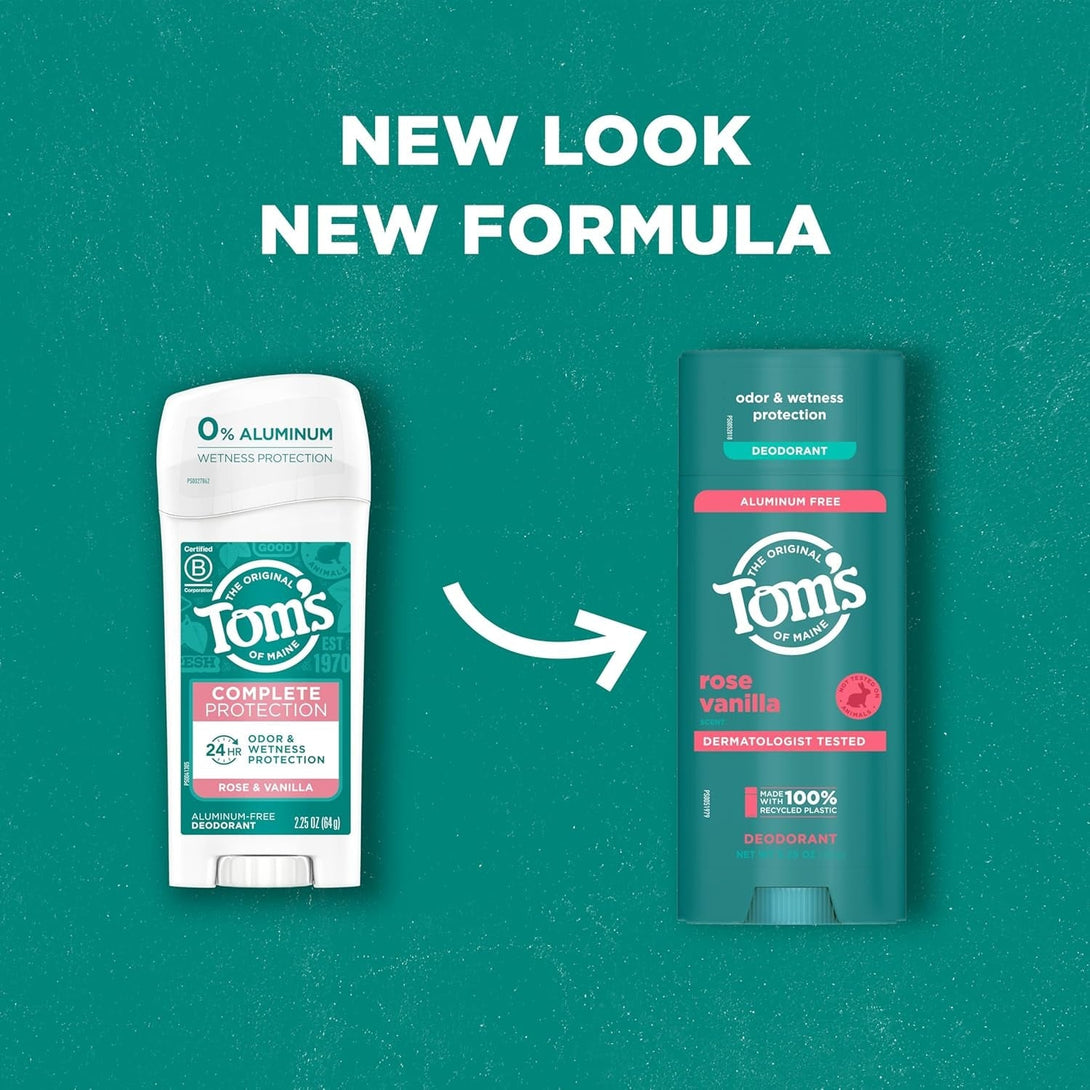 Tom’S of Maine Rose Vanilla Aluminum Free Natural Deodorant for Women & Men | Goes on Clear | Odor & Wetness Protection | Naturally Derived and Moisture-Locking Ingredients | 3.25 Oz