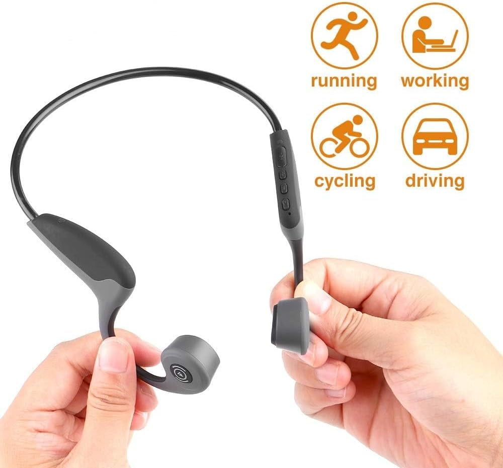 Bone Conduction Headphones Bluetooth 5.0 Open Ear Wireless Titanium Hifi Stereo with Mic Sweatproof Sports Headphones for Running Driving Cycling (Black)