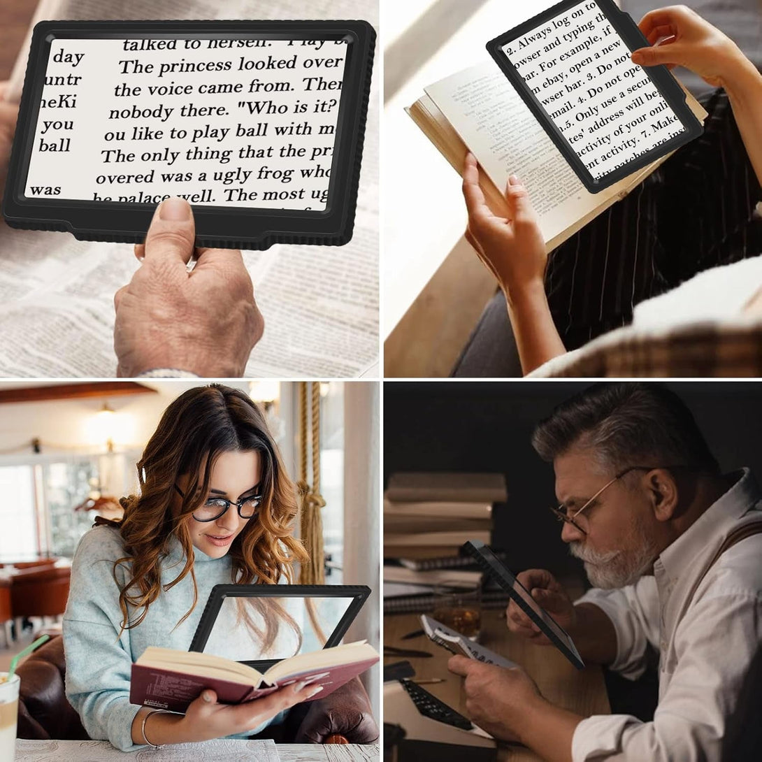 5X Full-Page Magnifying Glass for Reading, Black, Lightweight, 5.7" X 8" Viewing Area, 5X Magnification, Optical-Grade Lenses