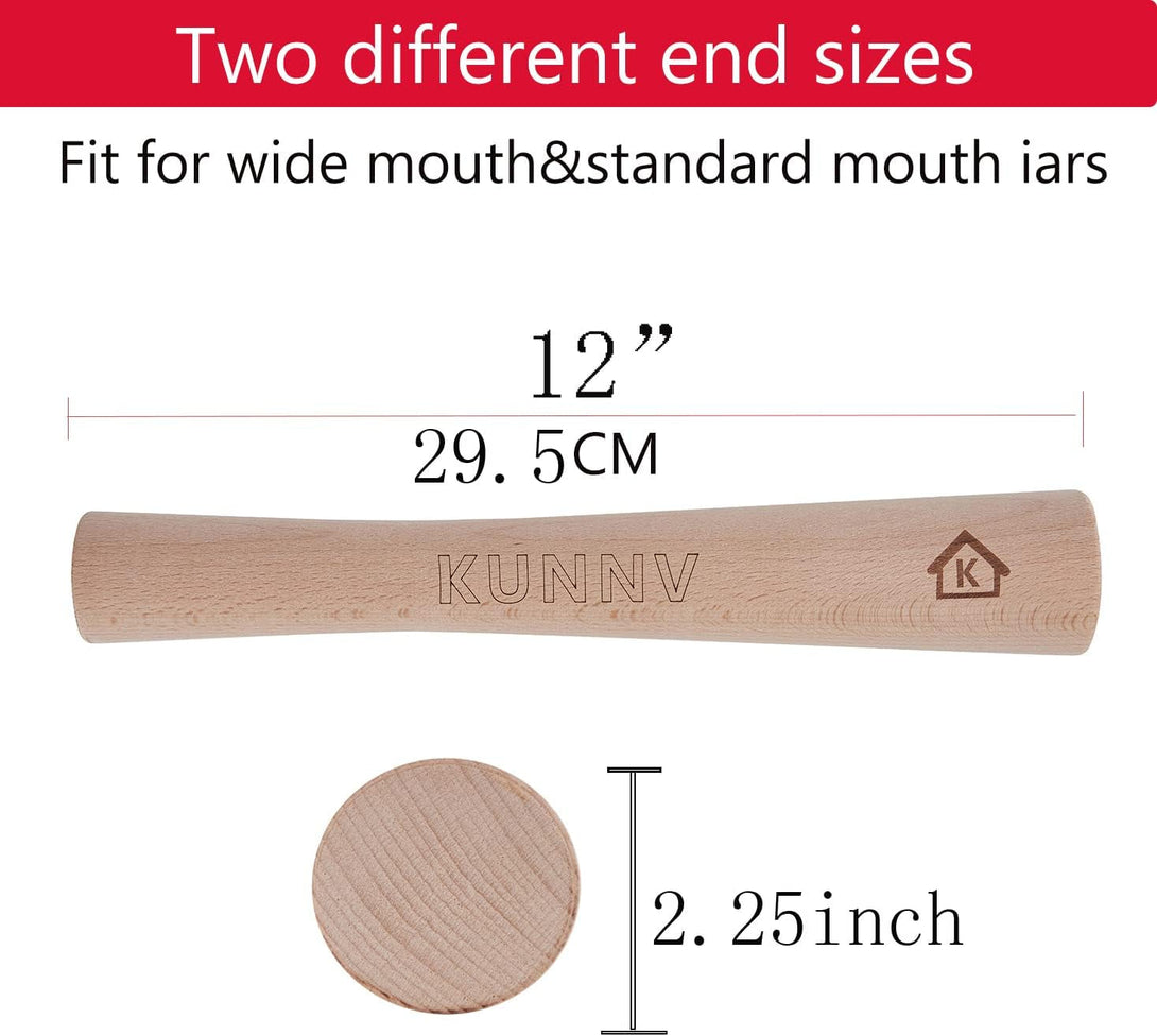 Sauerkraut Pounder for Mason Jars Vegetable Fermentation Packer Kimchee Tamper,One Piece of Solid Beech Wood (12 Inch)
