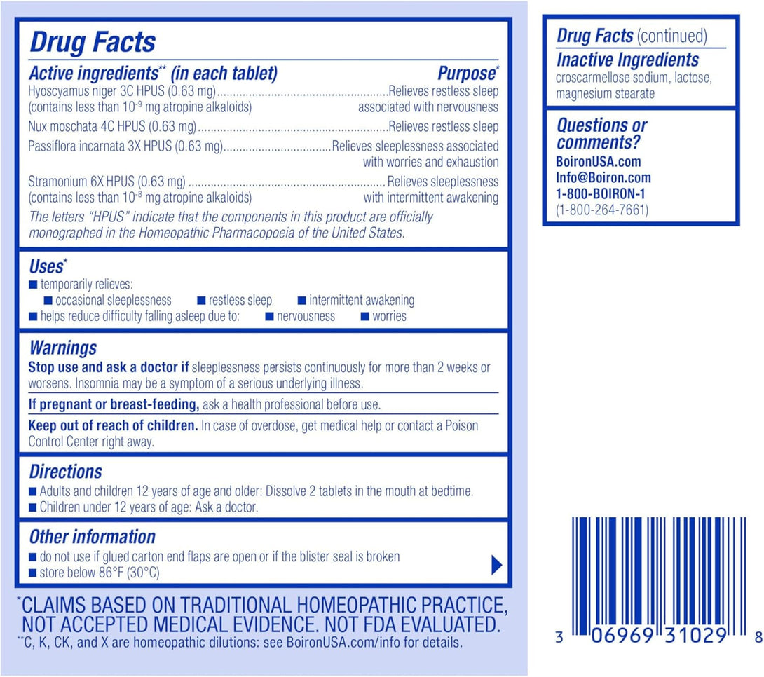 Boiron Sleepcalm Tablets Sleep Aid for Deep, Relaxing, Restful Nighttime Sleep - Melatonin-Free and Non Habit-Forming - 120 Count