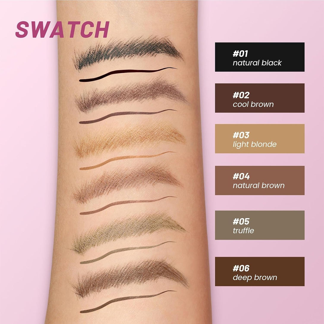 2-In-1 Curved Eyebrow Pen and Eyeliner with 10Pcs Brow Stencils, Microblading Eyebrow Pencil with 4 Fork-Tip and Curved Precise Tip, Waterproof and Long Lasting Eyebrow Pencils for Women, Dark Brown