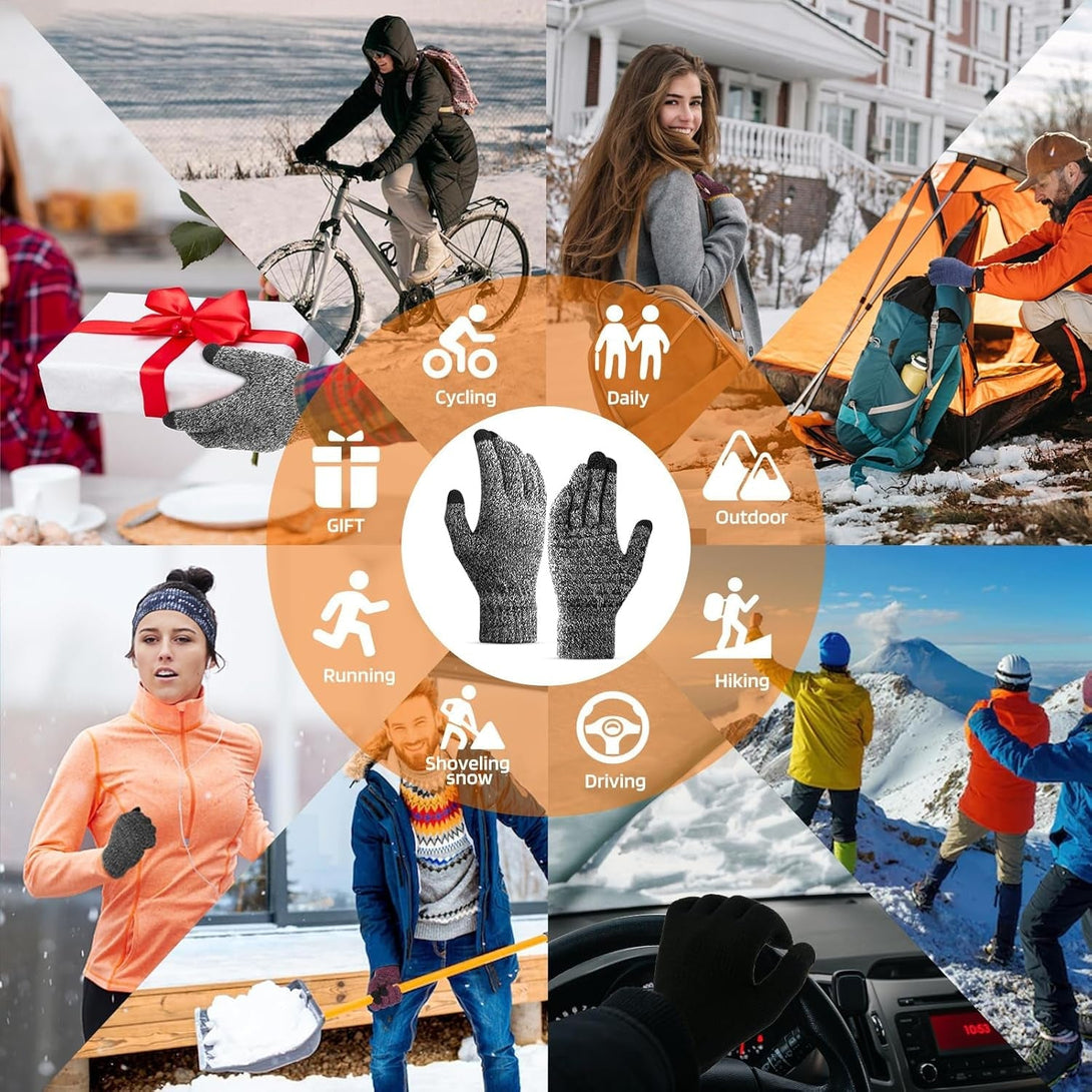 Winter Gloves, Gloves for Cold Weather, Touch Screen Anti-Slip Fleece Lined Soft Knit Gloves for Men Women