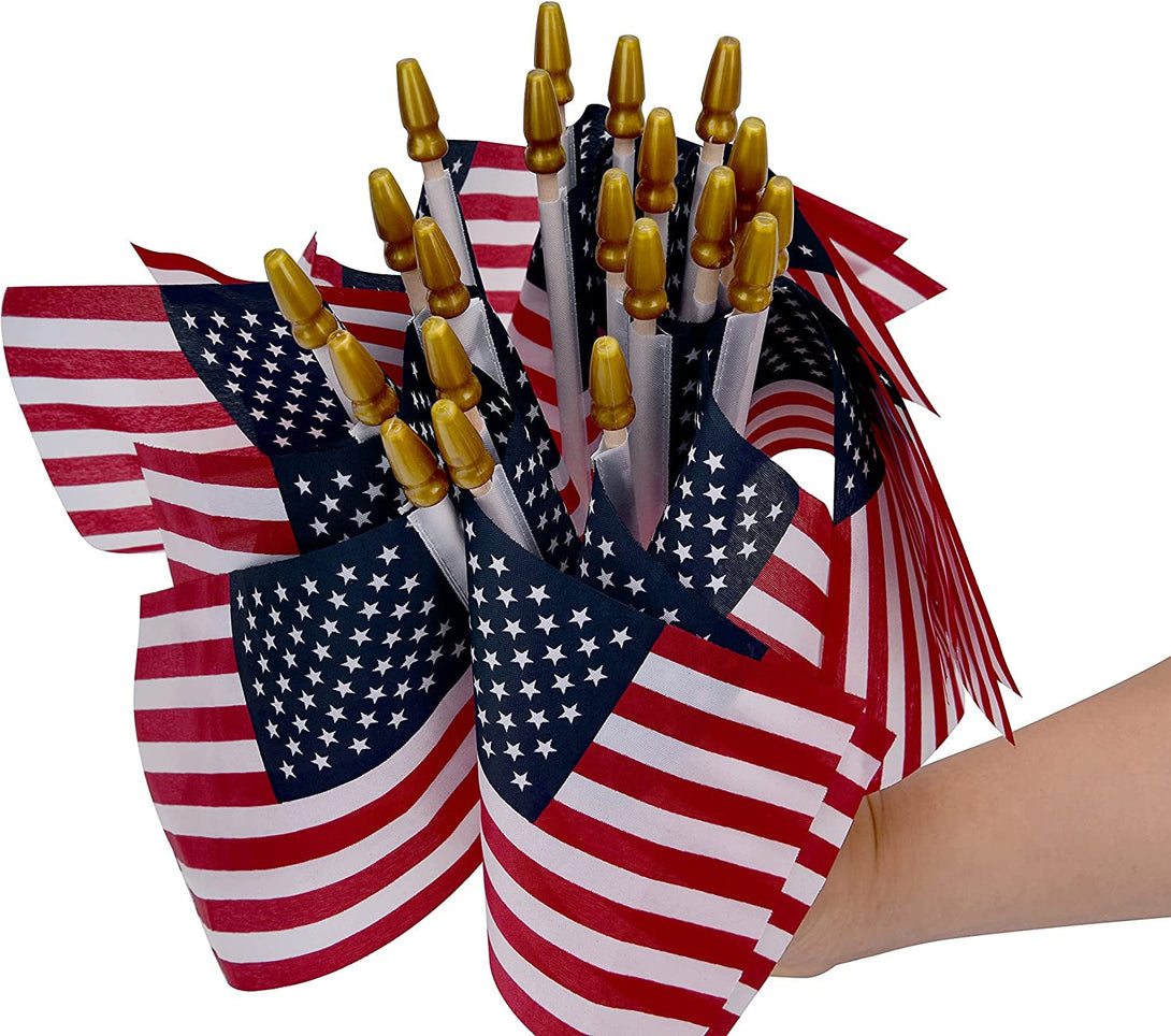 12 Pack Small American Flags on Stick Small US Flags/Mini American Flags for outside 4X6 Inch American Hand Held Stick Flags with Kid-Safe Spear Top, Patriotic Veterans Day Decorations, 4Th of July Decorations