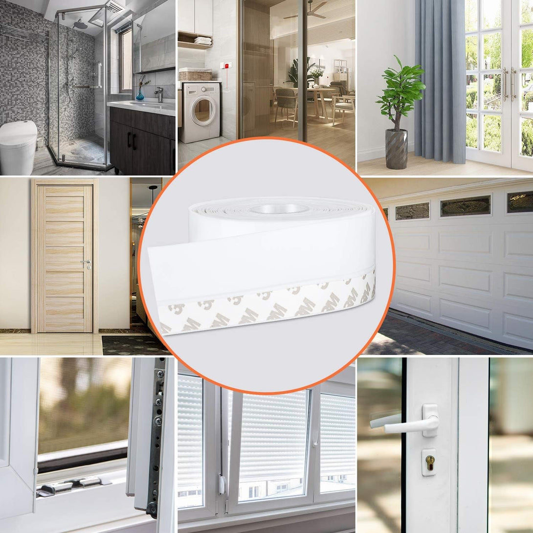 26 Feet Silicone Seal Strip,Door Weather Stripping Door Seal Strip Window Seal Silicone Sealing Tape for Door Draft Stopper Adhesive Tape for Doors Windows and Shower Glass Gaps (White, 45MM)