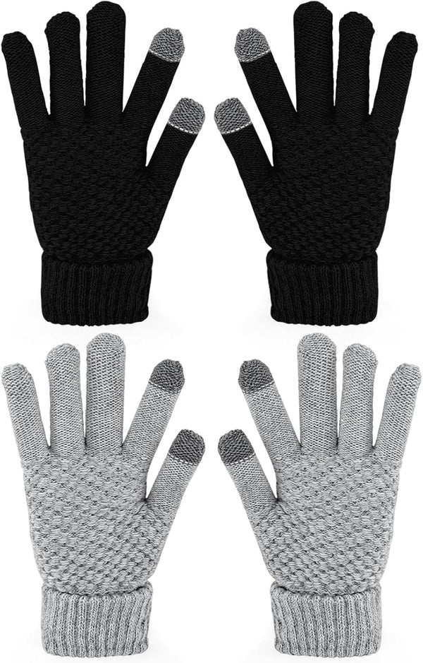 2 Pairs Women'S Gloves for Cold Weather, Winter Touch Screen Gloves Women, Warm Fleece Lined Knit Gloves